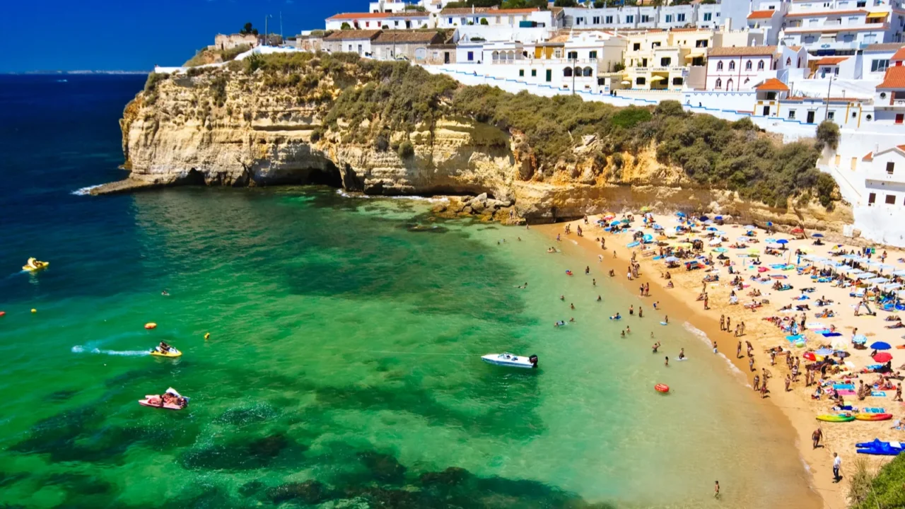 algarve rock  coast in portugal