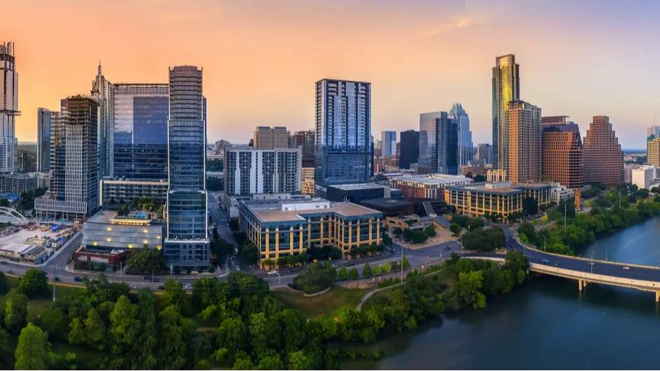 austin skyline in the evening and bluehour
