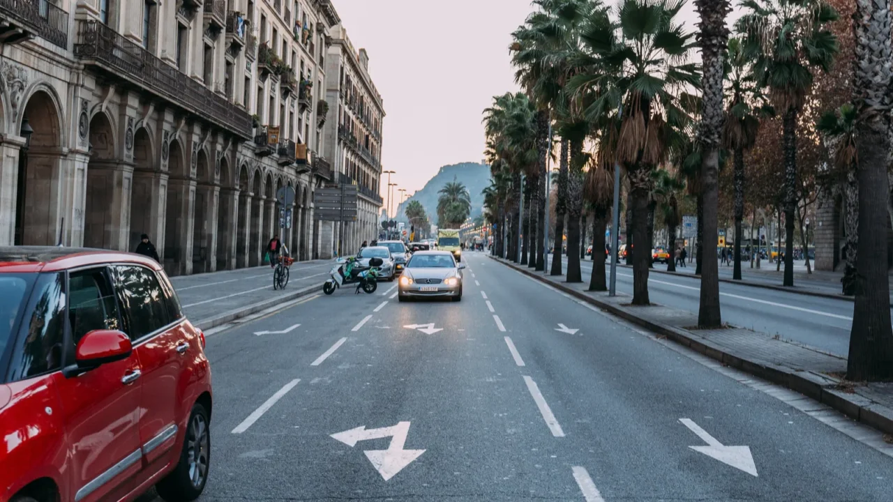 barcelona spain  december 28 2018 busy street with buildings