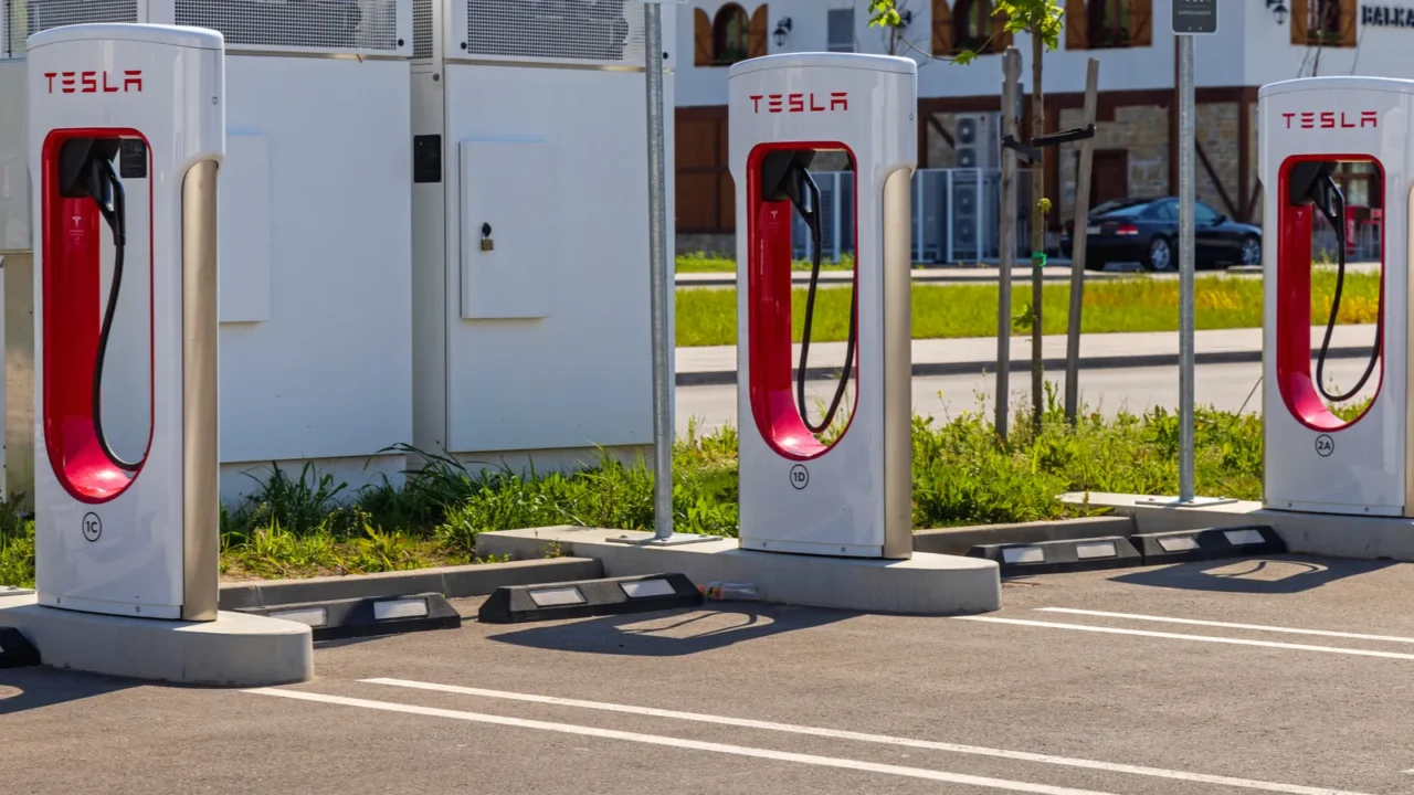 belgrade serbia  may 06 2023 fast chargers for tesla
