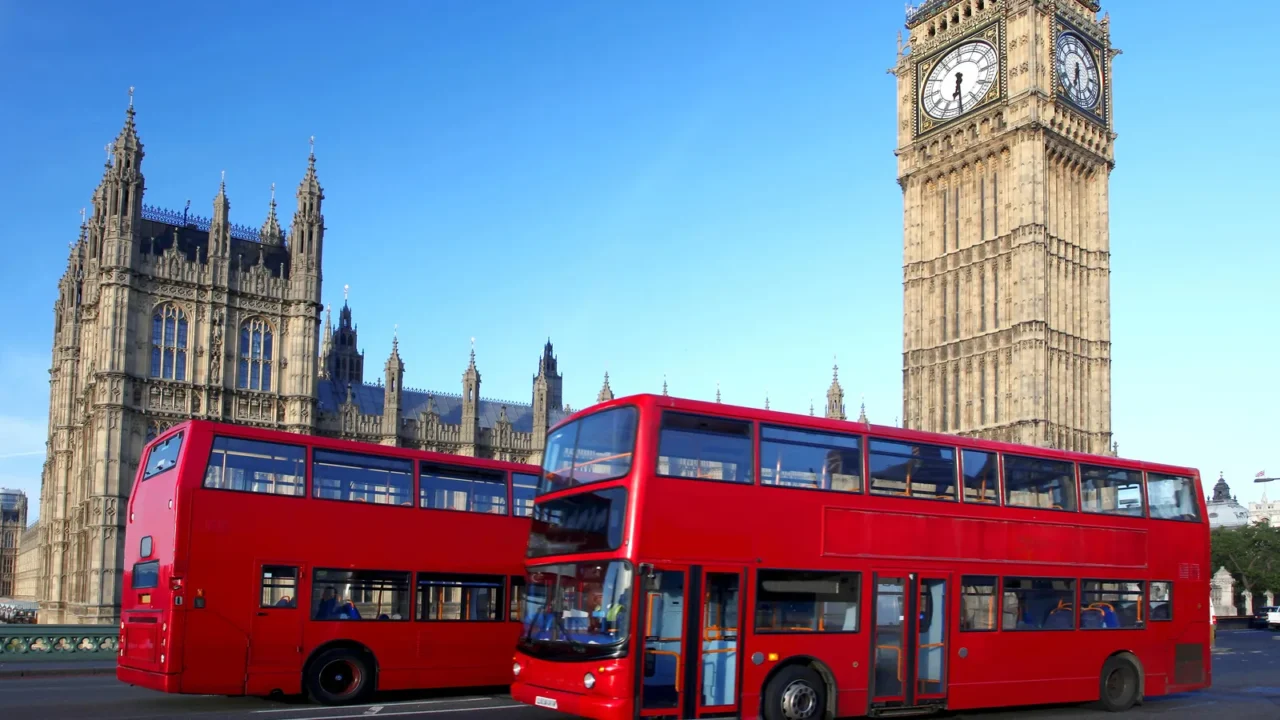 big ben with double decker london uk