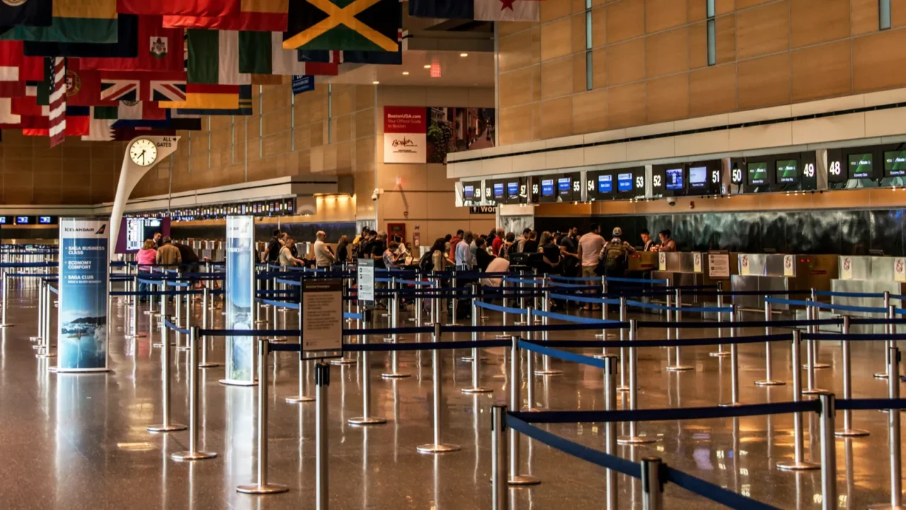 boston usa 29052017 modern interior with hanging flags at the