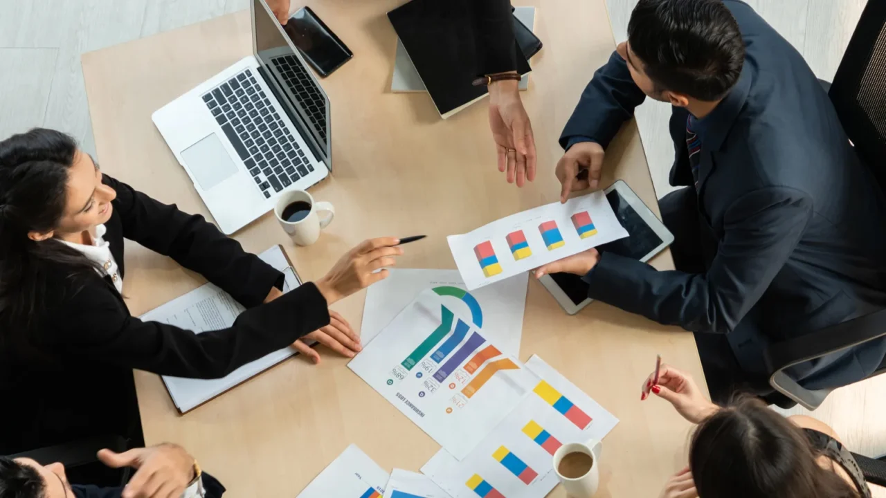 business people group meeting shot from top view in office