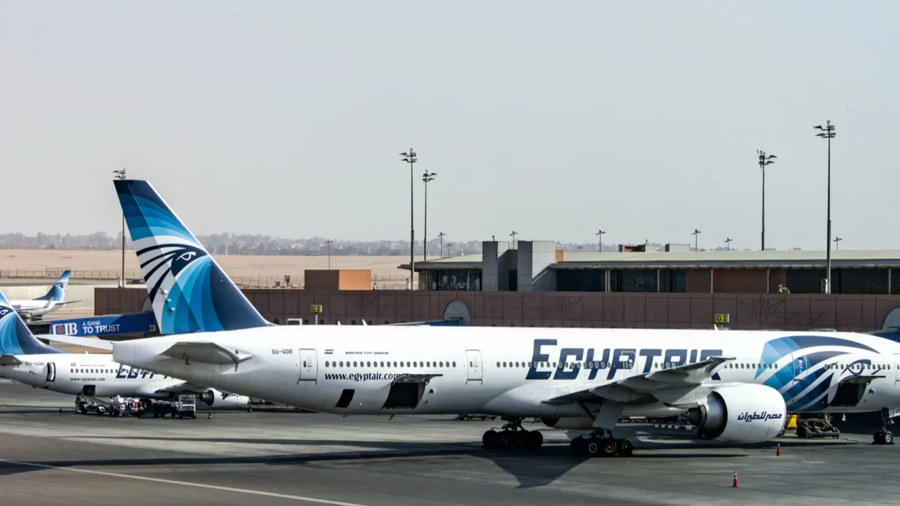 cairo egypt 26052018  egypt air airplane standing to parking