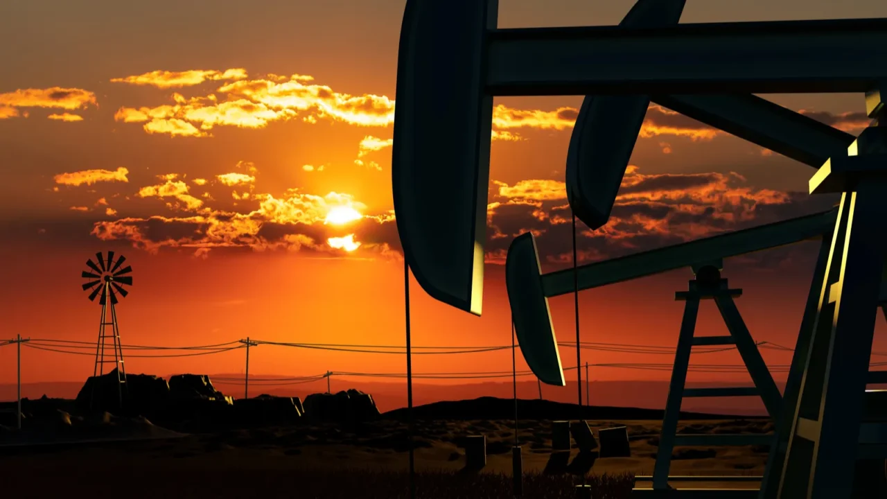 close up oil pumps in the southwest of usa silhouette