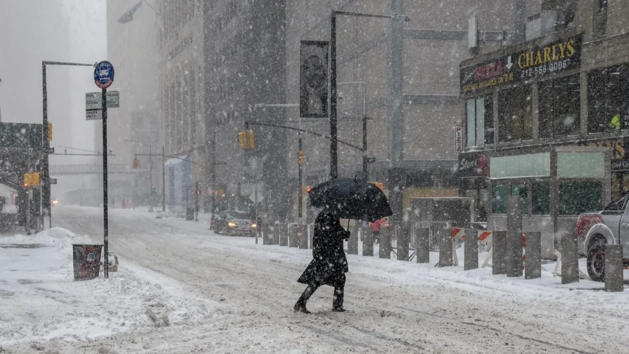 crossing snowy street