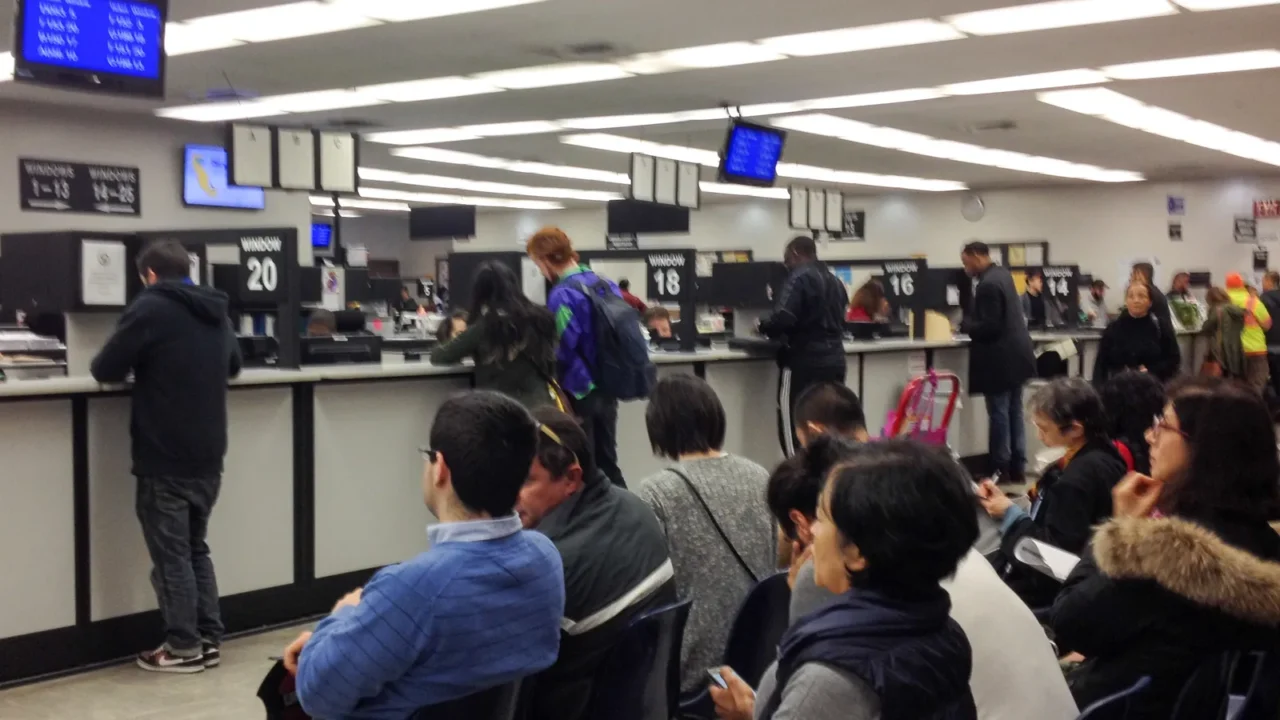 department of motor vehicles dmv california america people waiting in