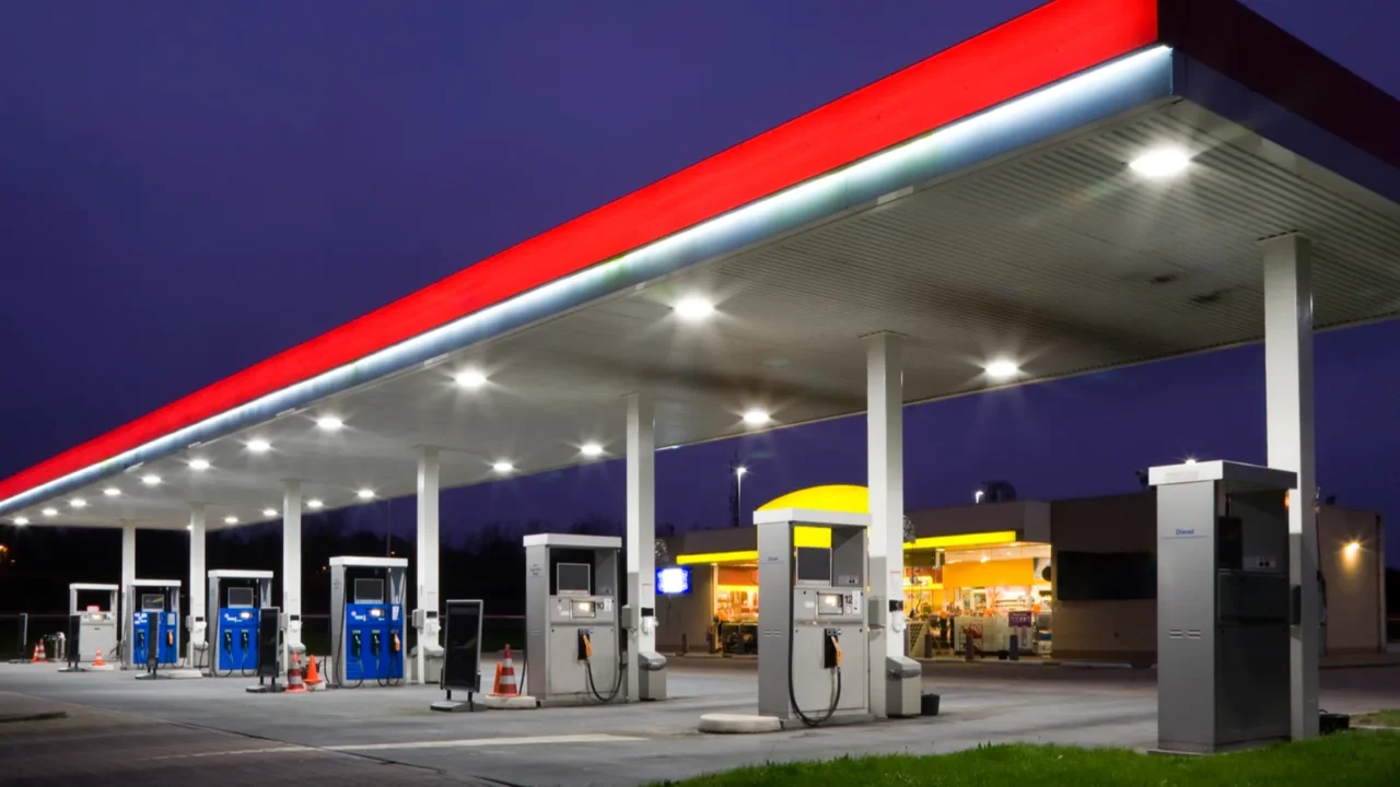 empty gas station at night