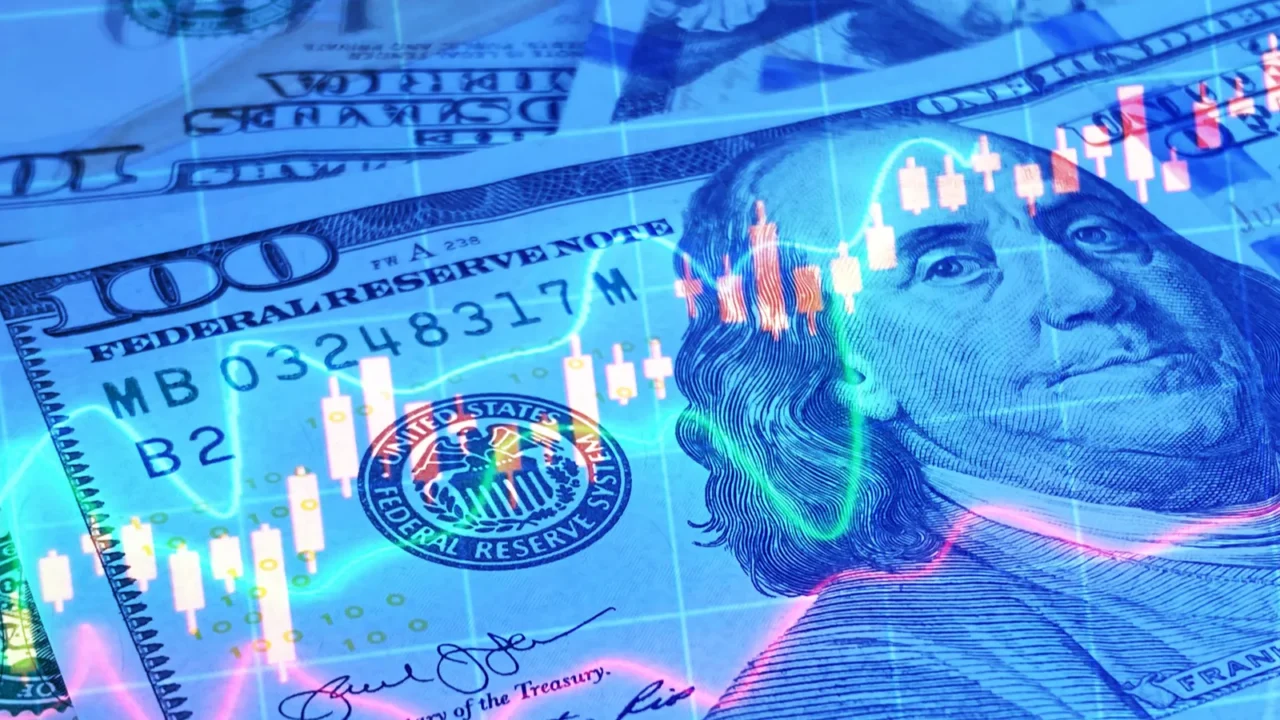 financial schedule for increasing profit indicators 100 bills background of