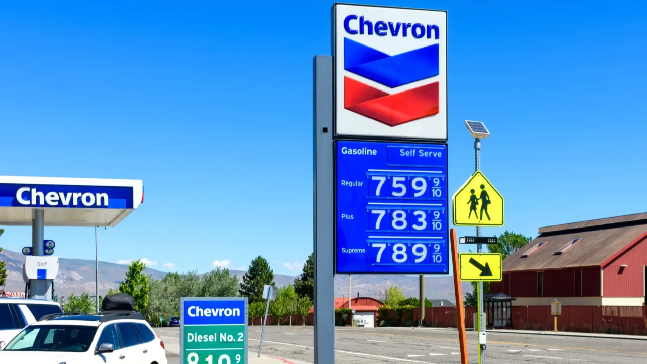 gas station price sign chevron gas station is selling regular