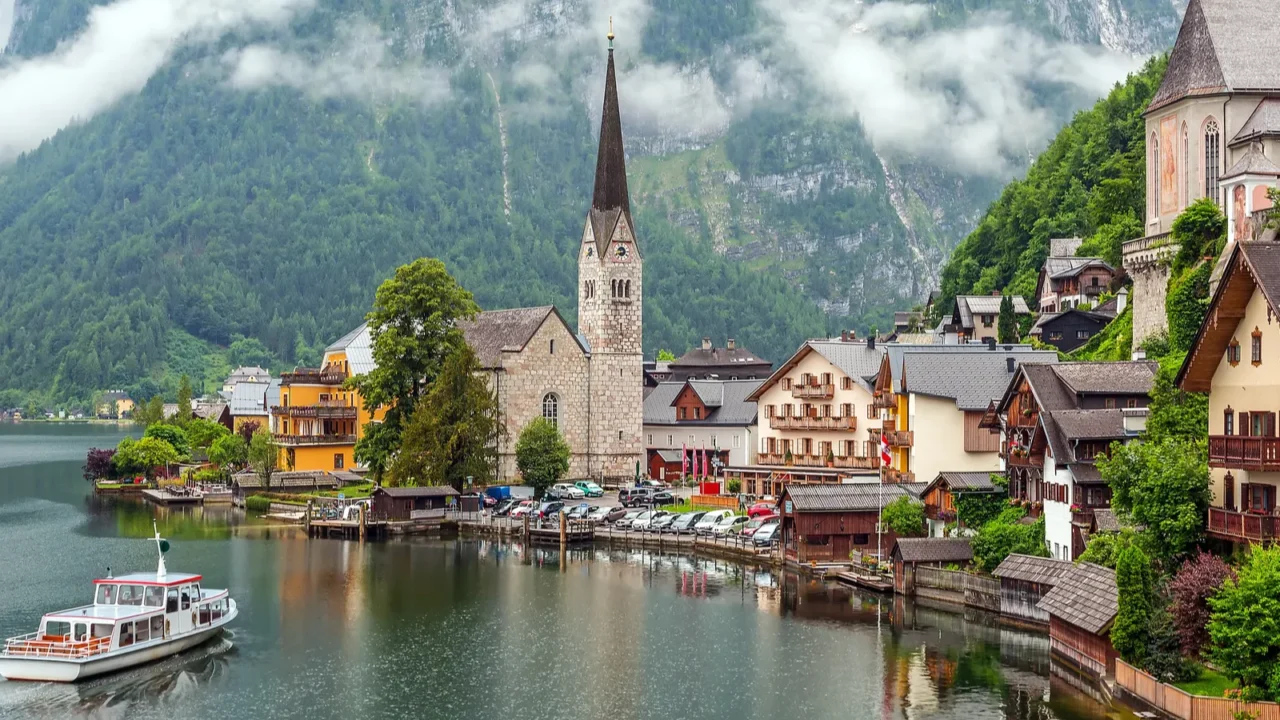 hallstatt village in alps of austria