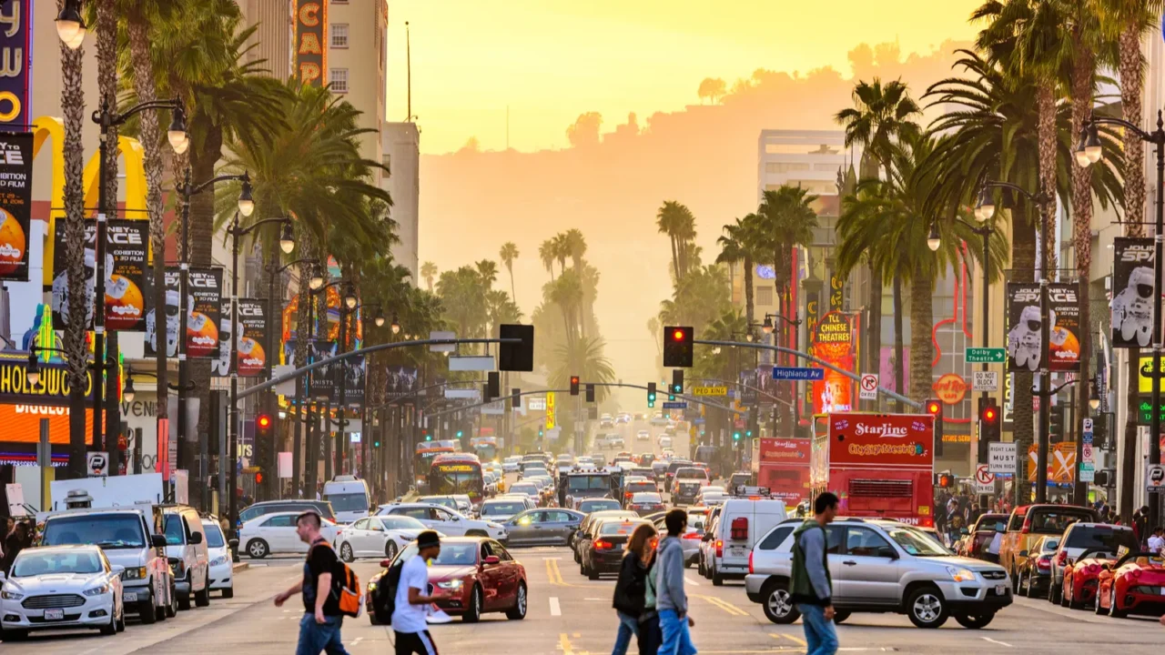 hollywood boulevard at dusk