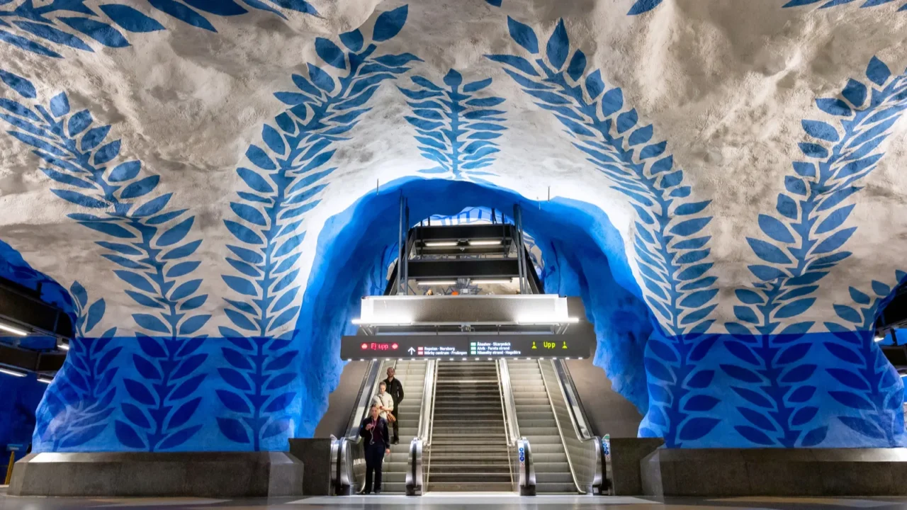 interior view of tcentralen underground station of blue line stockholm