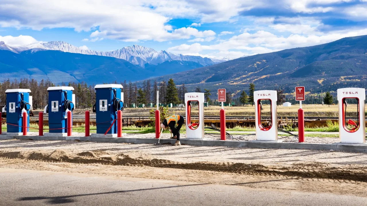 jasper alberta canada september 27 2021 electric vehicle charging stations