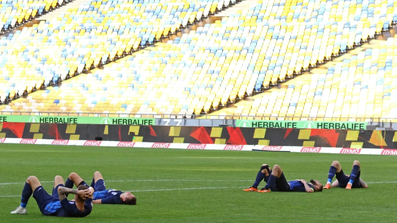 kyiv ukraine  june 6 2020 desna chernihiv players lie