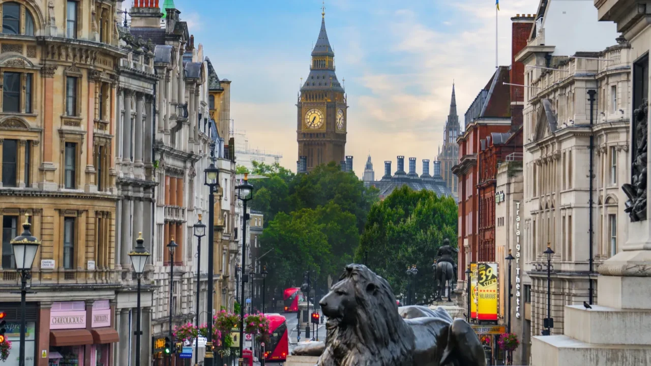 london uk  sep 01 2024 trafalgar square with big