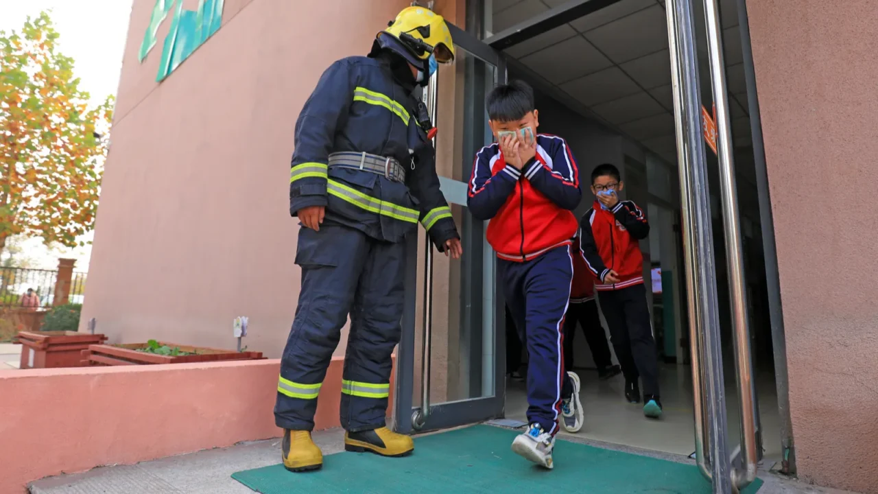 luannan county china  november 3 2021 fire emergency evacuation