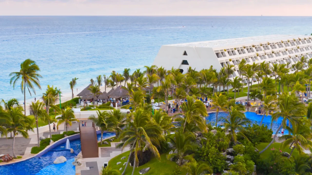 luxurious hotel with a swimming pool