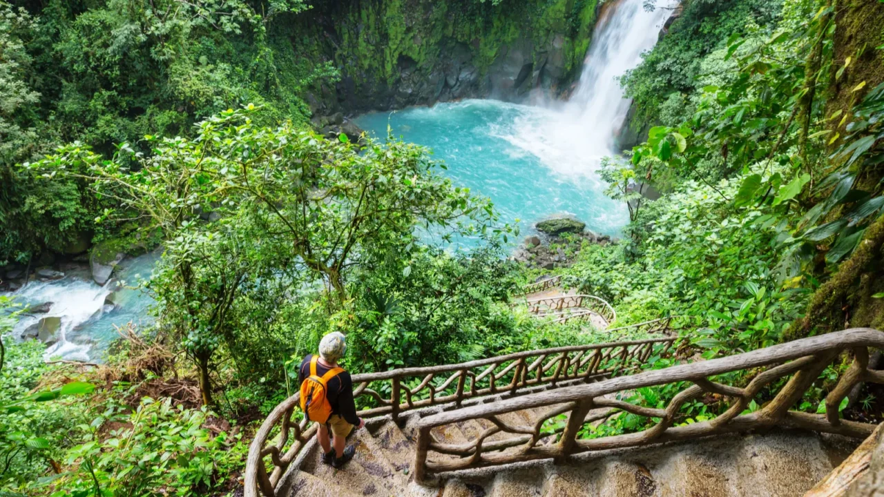 majestic waterfall in the rainforest jungle of costa rica tropical