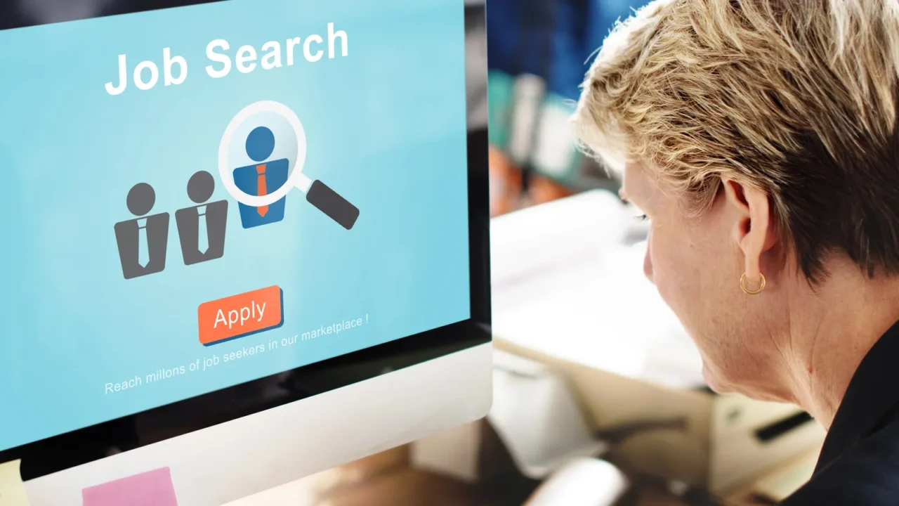 monitor with job search concept