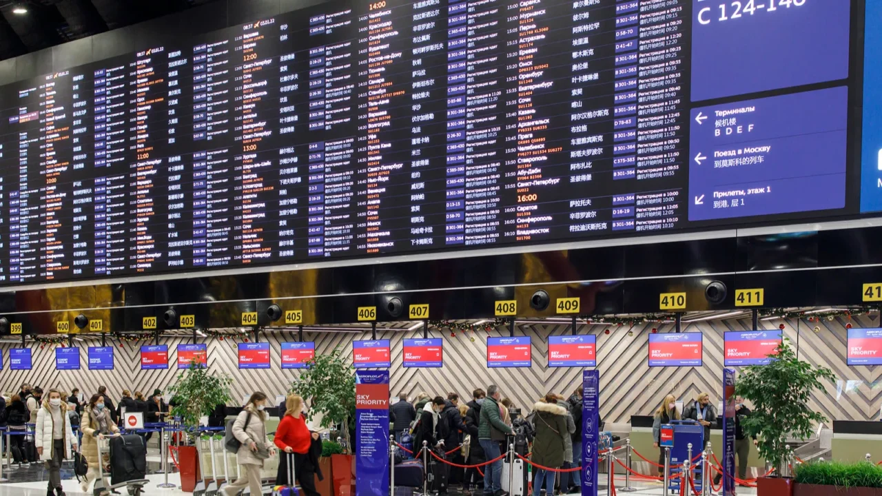 moscow russia  02 january 2021 sheremetyevo airport checkin counters