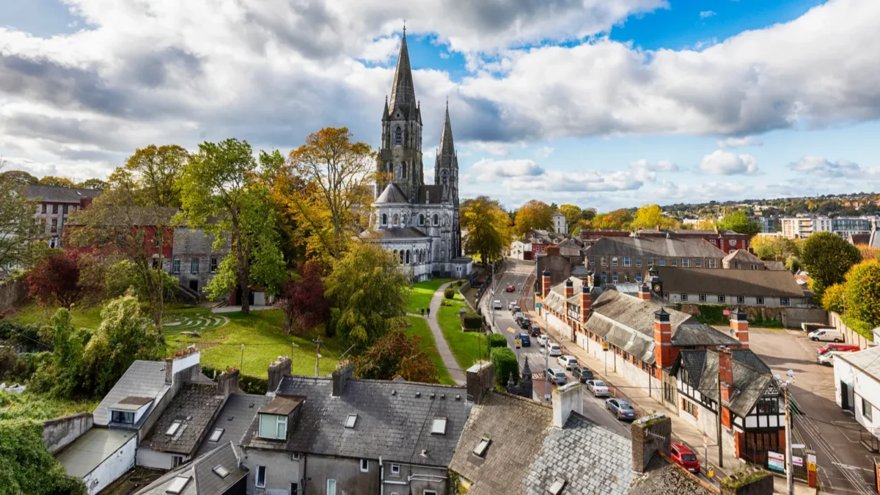 panorama of city cork with st fin barres cathedral