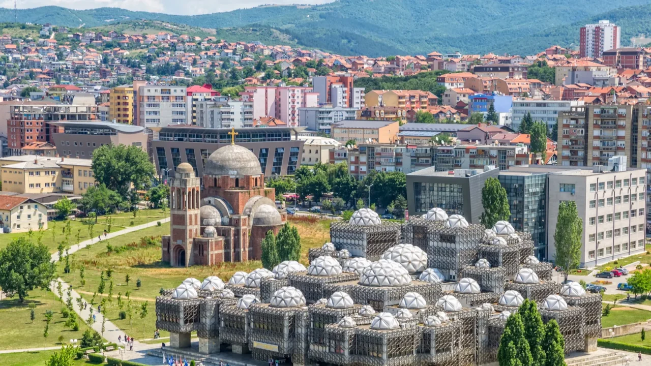 pristina old buildings aerial