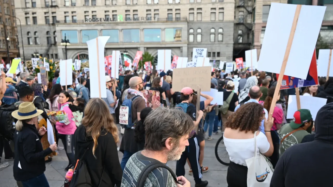 protesters gathered and marched at michigan avenue and east ida