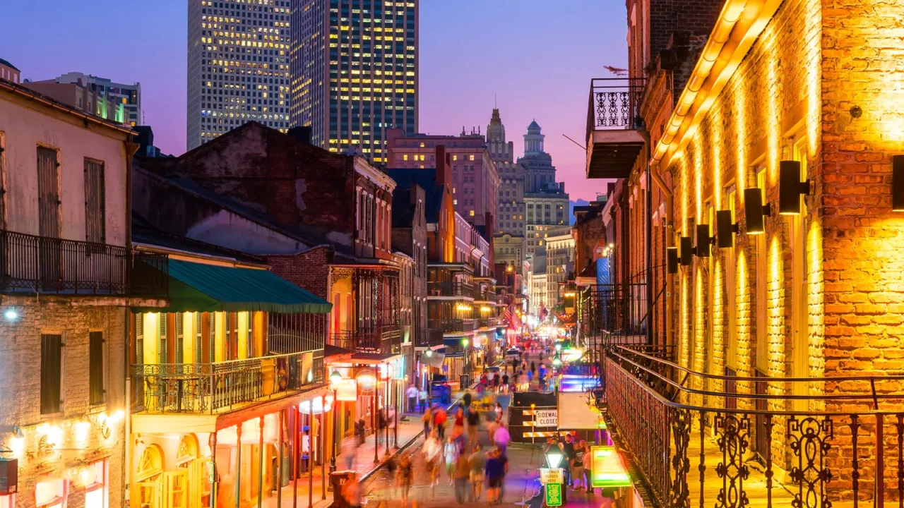 pubs and bars with neon lights in the french quarter