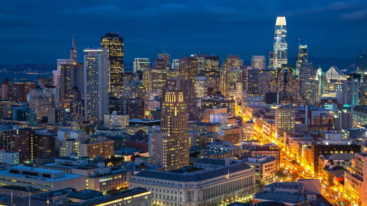 san francisco skyline at night california usa downtown and business