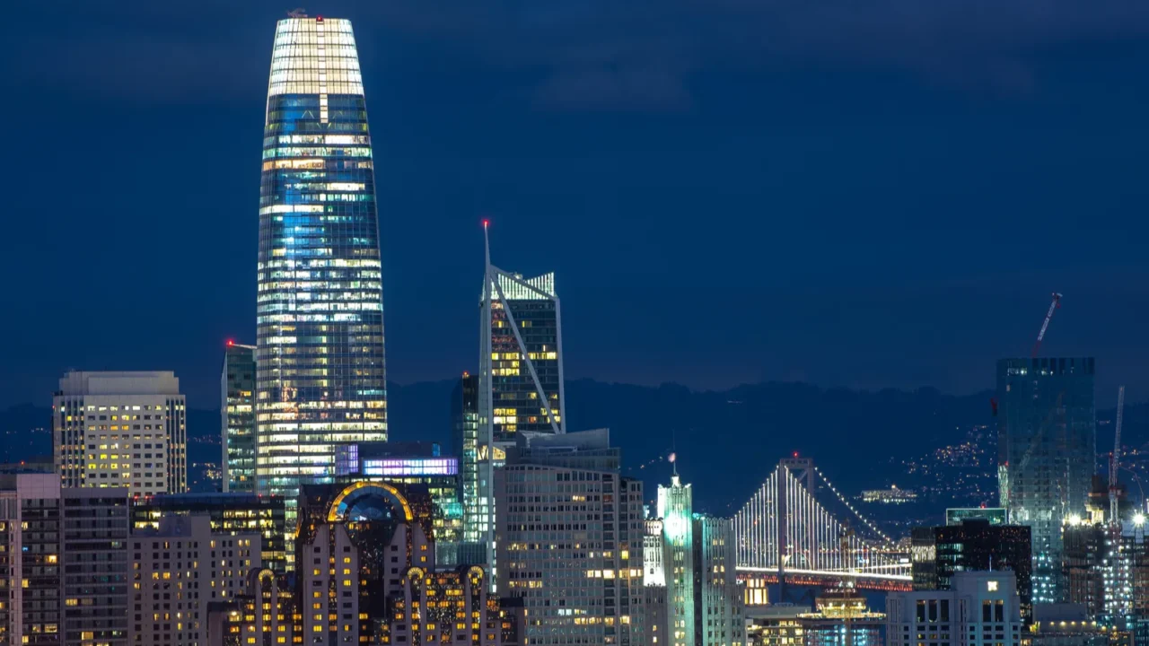 san francisco skyline at night california usa downtown and business
