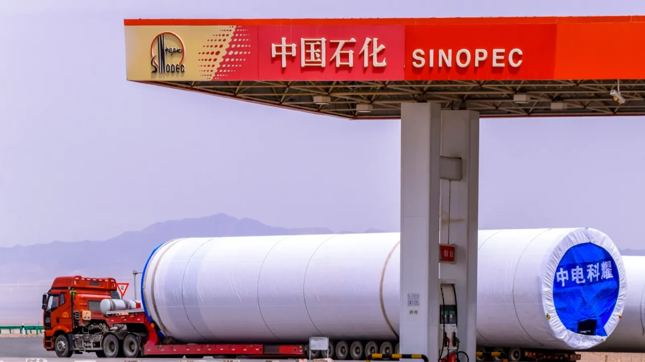 sinopec petrol or gas station at motorway rest stop in