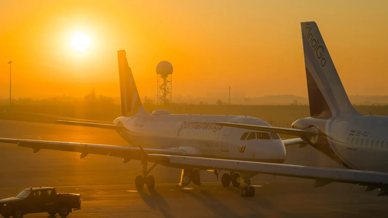 sofia bulgaria  march 2019 indigo commercial airplanes and security