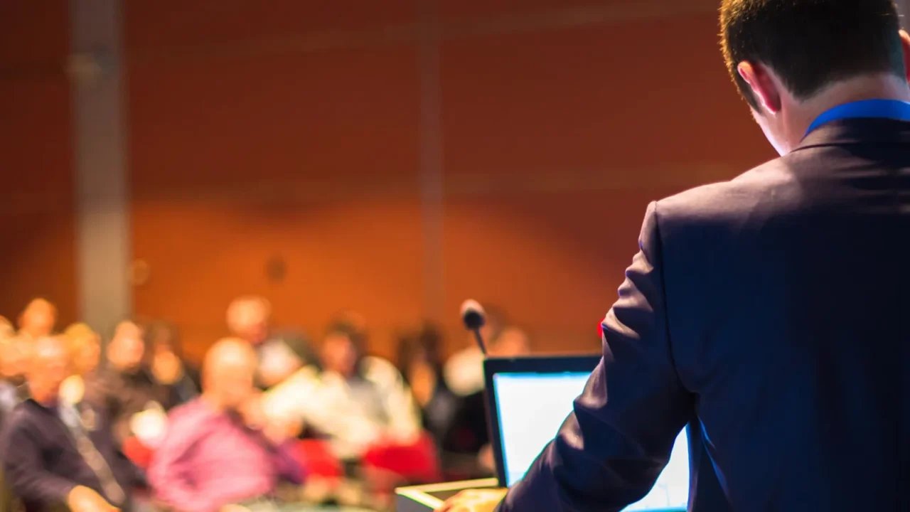 speaker at business conference and presentation