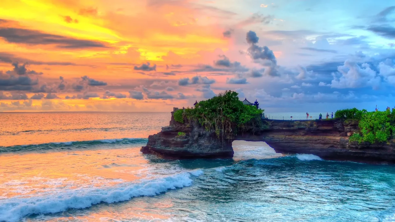 tanah lot temple on sea in bali island indonesia