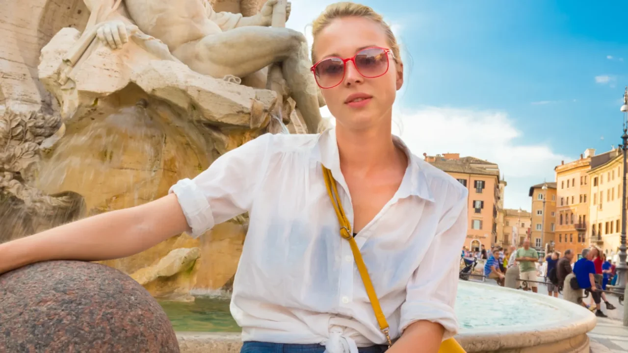 tourist on navona square in rome