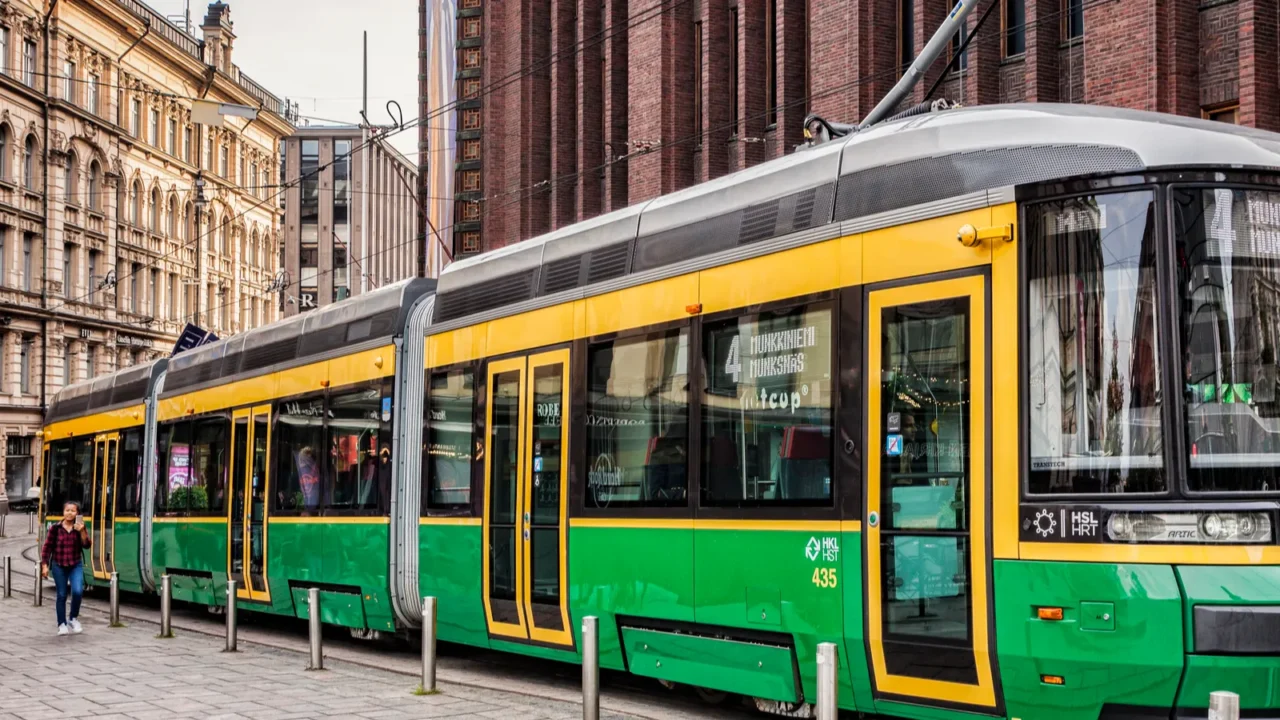 tram in central helsinki finland