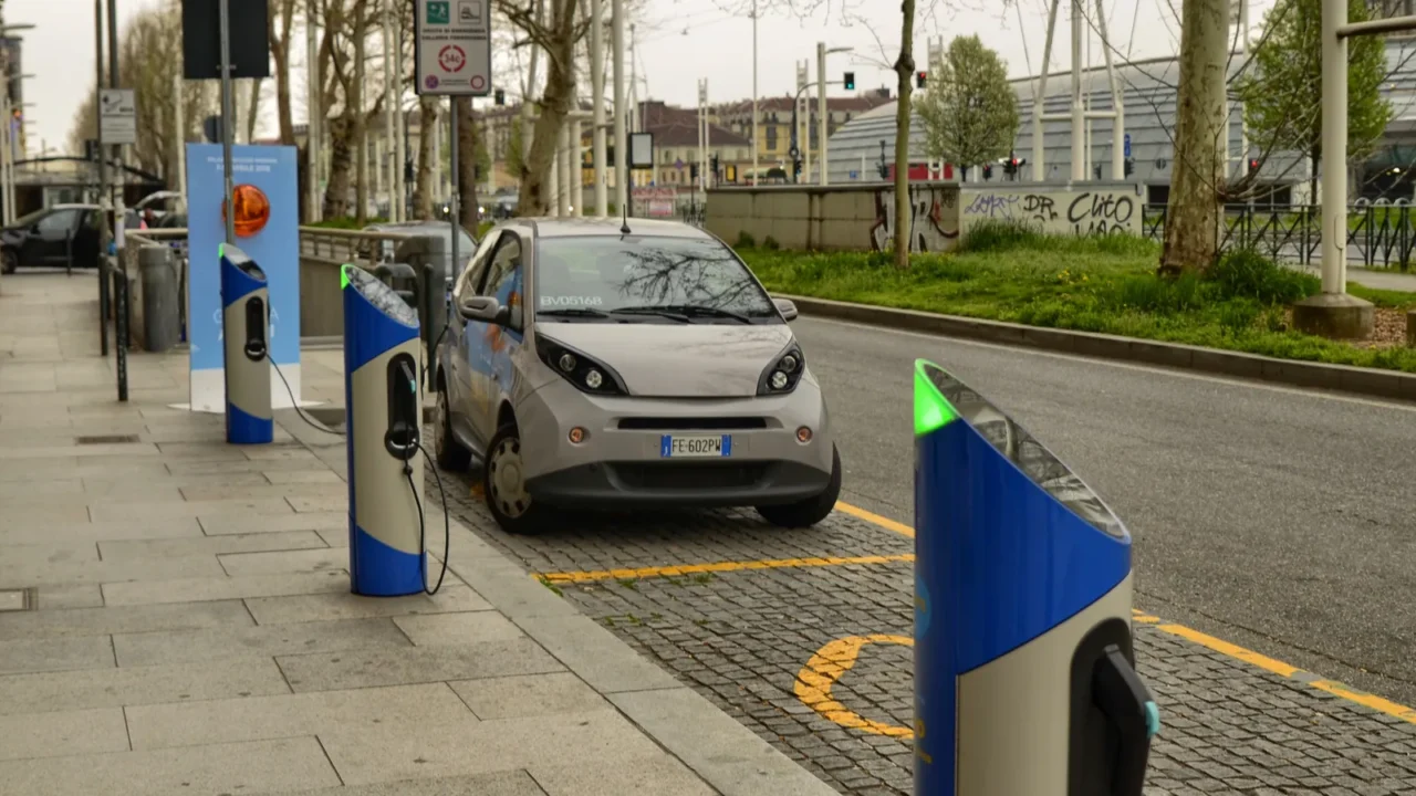 turin italy piedmont april 08 2018 electric car rental parking