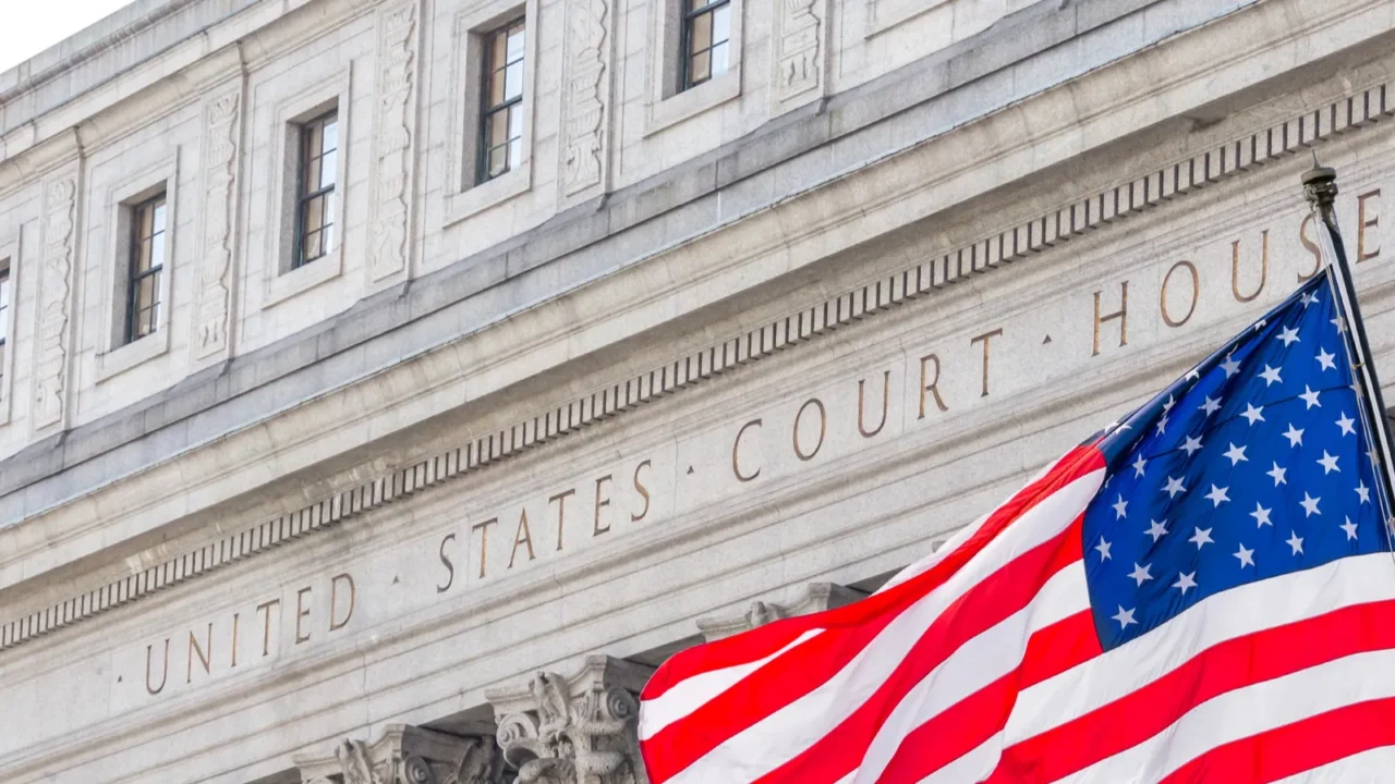 usa national flag waving in the wind in front of