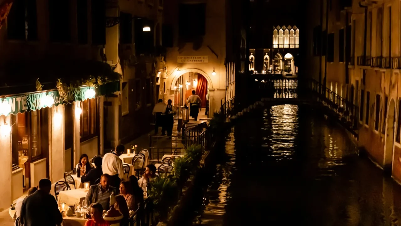 venice italy september 24 2019 tourists sitting near outdoor