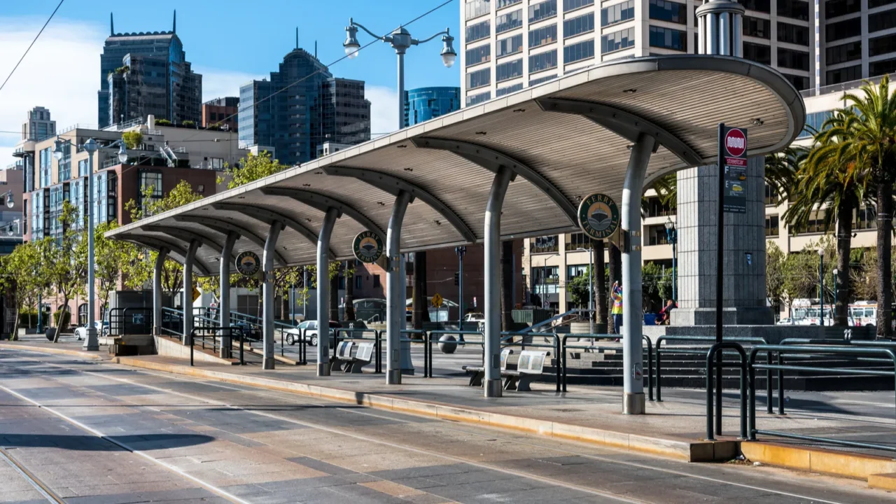 view of an empty cable car stops at fline in