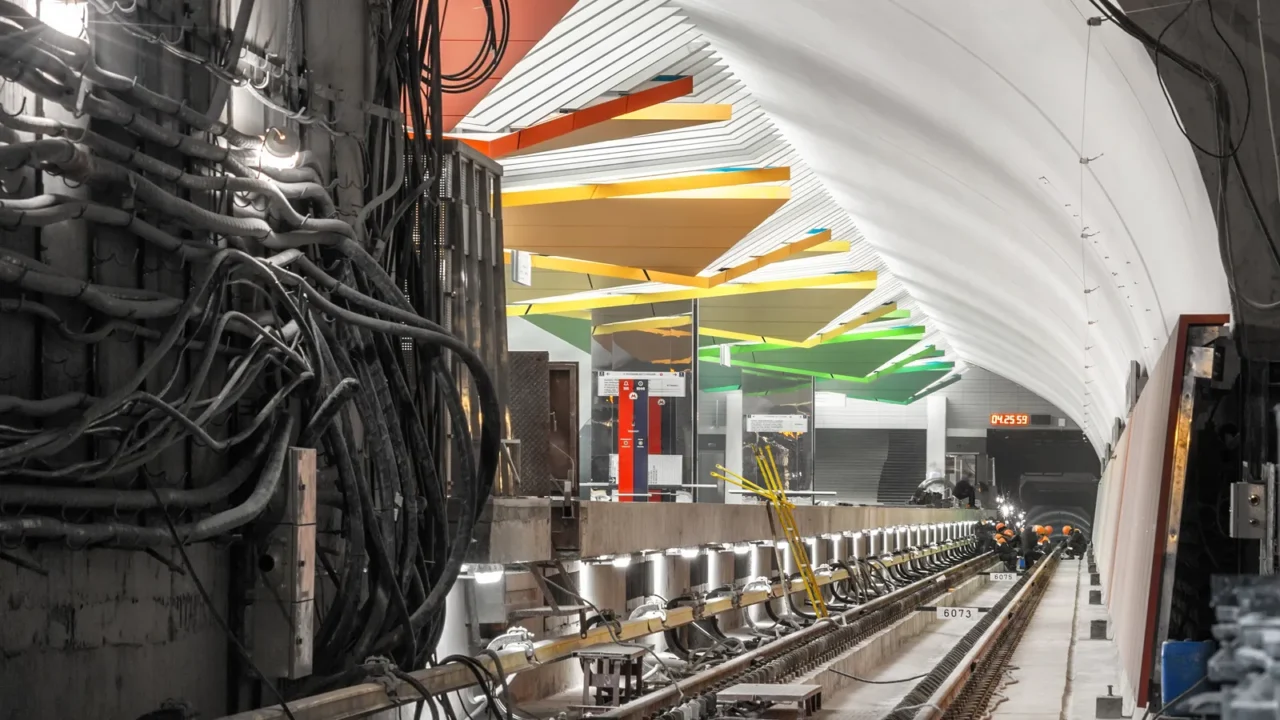 view of under construction station subway from the tunnel focus