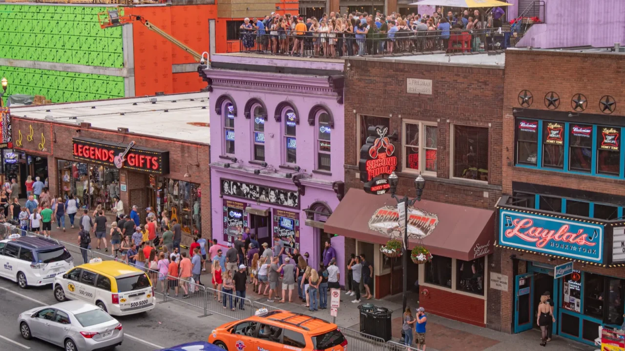 view over the live music pubs and rooftop bars in