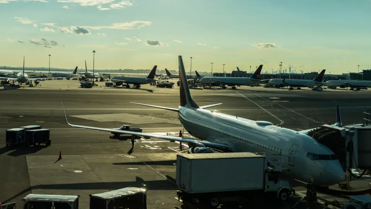 workers loading and unloading goods in airplanes parked in a