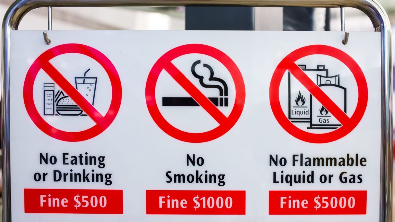 Singapore - June 23, 2016: Various bans sign in Singapore. Singapore is famous for its numerous bans and limits.