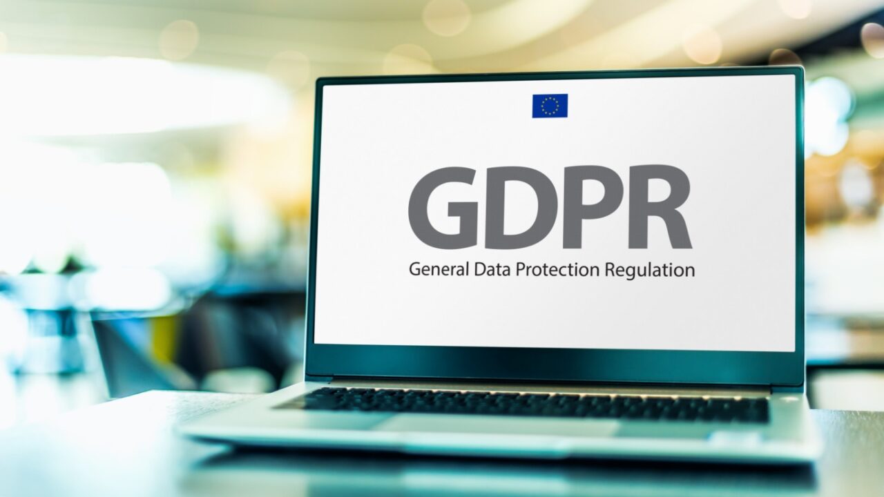 Laptop computer displaying the sign of GDPR, General Data Protection Regulation, a European Union regulation on information privacy in the European Union