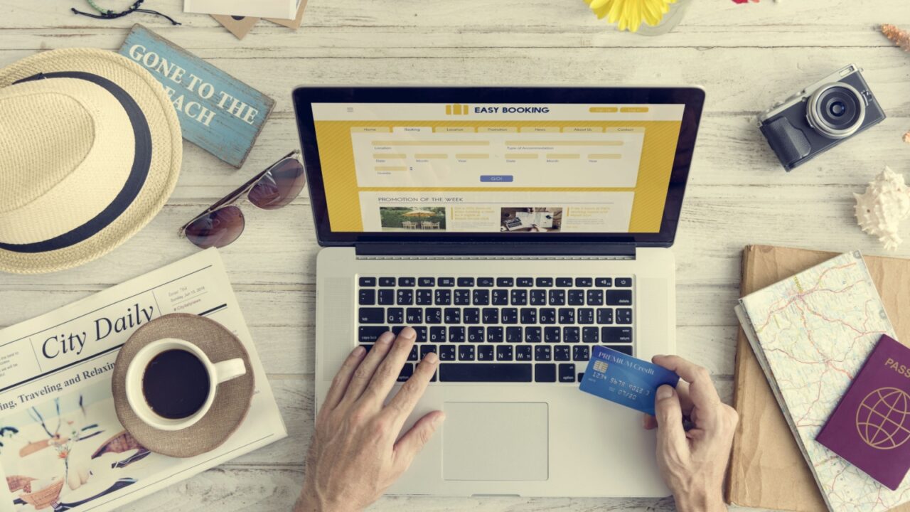 Person Booking Flight Online Concept