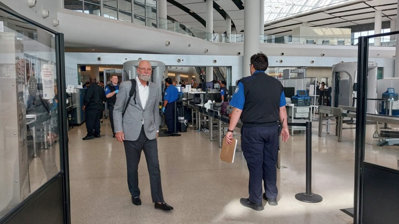 New Orleans - February 13, 2025: A passenger clears TSA security in Louis Armstrong International Airport