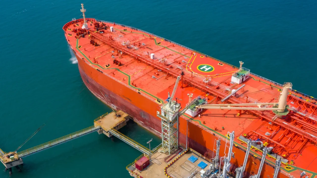 aerial view of oil tanker ship red oil tanker ship