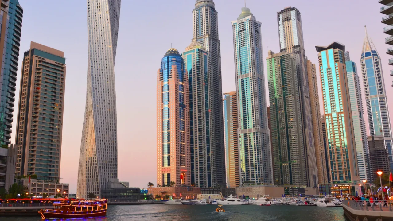 canal view and skyscrapers
